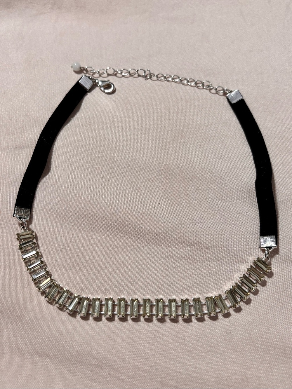 Avon Black Velvet Choker with Silver Baguette Crystals